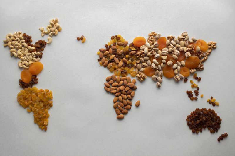 Nuts and dried fruits including almonds, dates and raisins
